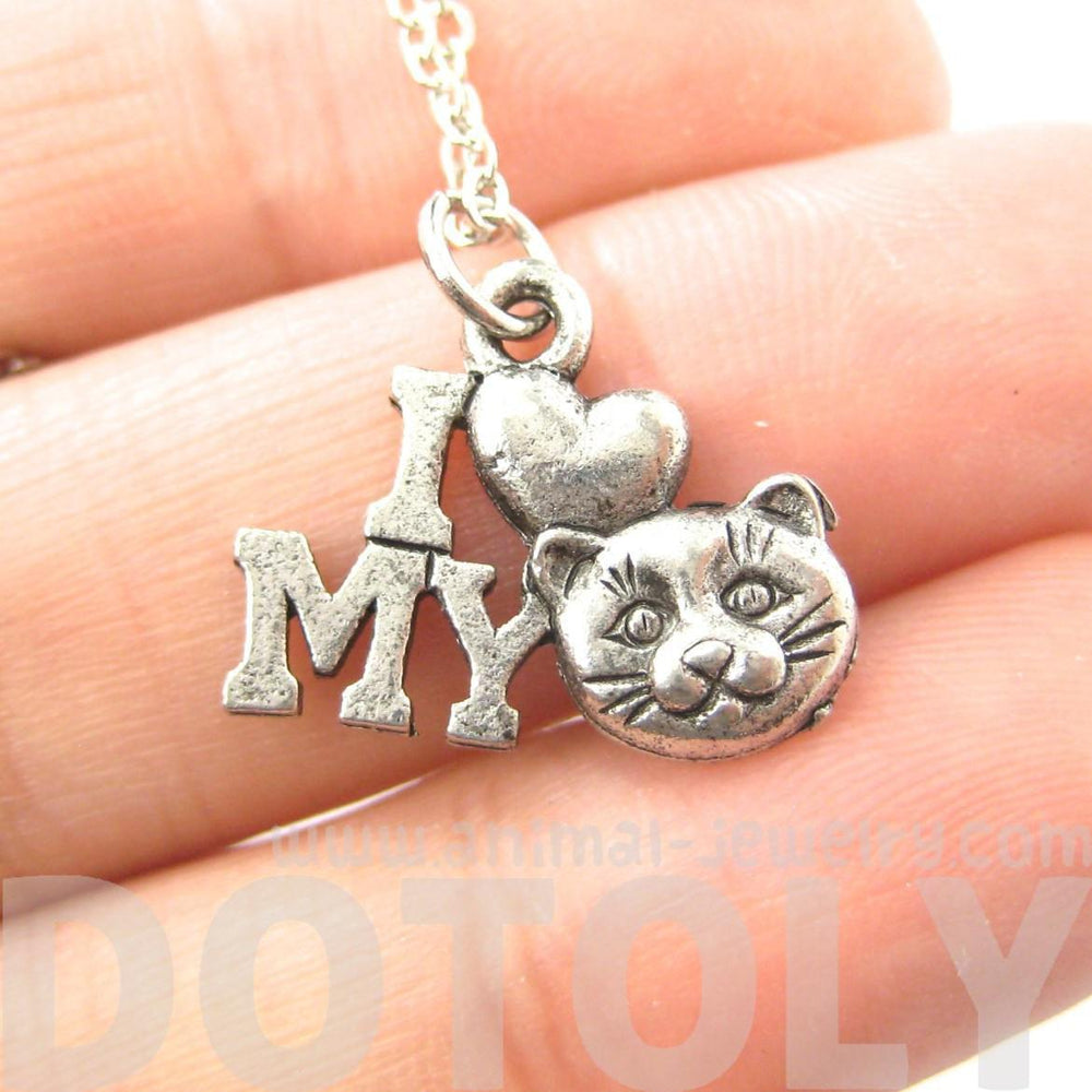 I Love My Kitty Cat Head Charm Necklace in Silver | MADE IN USA | DOTOLY
