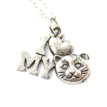 I Love My Kitty Cat Head Charm Necklace in Silver | MADE IN USA | DOTOLY