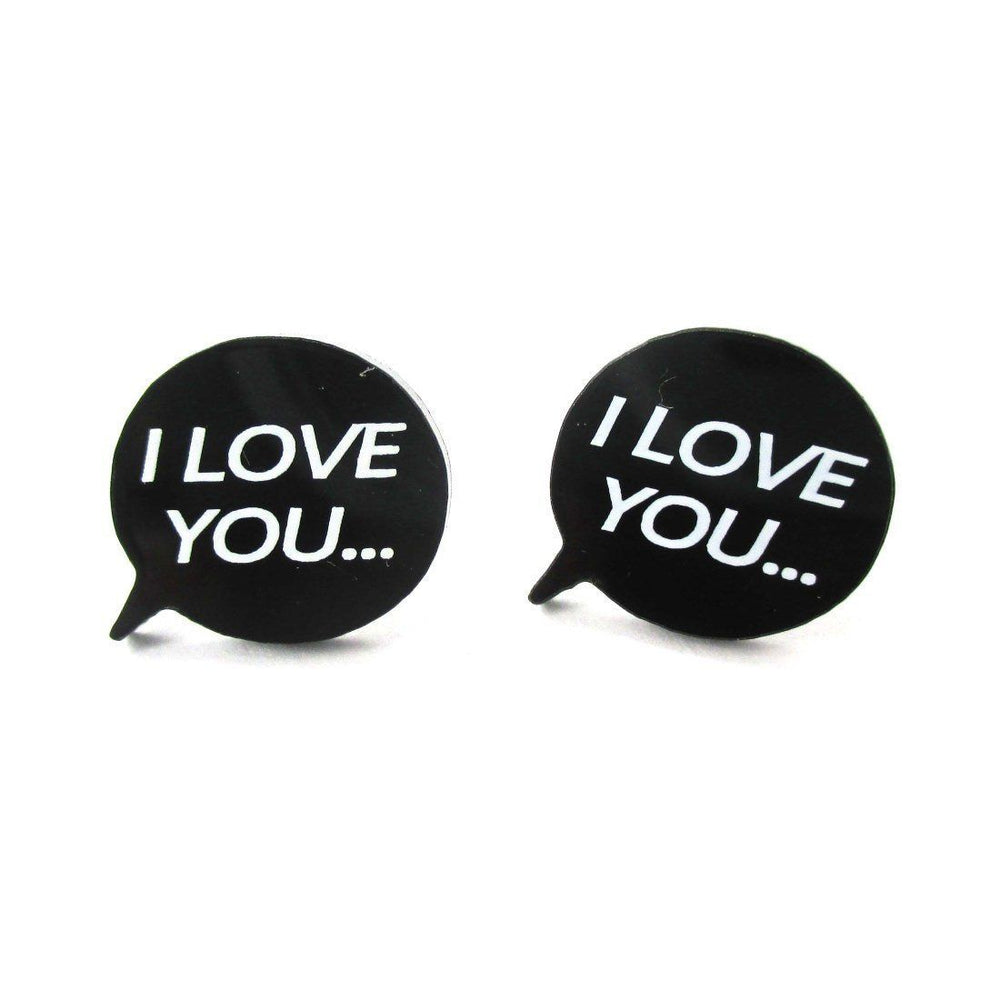 I Love You Speech Bubble Shaped Laser Cut Stud Earrings in Black | DOTOLY