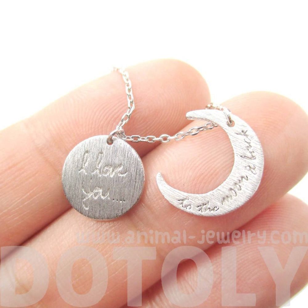 I Love You To the Moon and Back Moon Shaped Charm Necklace in Silver | DOTOLY | DOTOLY