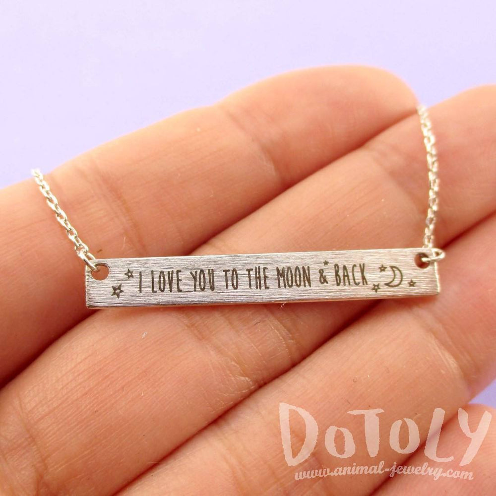 I Love You to the Moon & Back Love Quote Bar Pendant Necklace in Silver | DOTOLY | DOTOLY