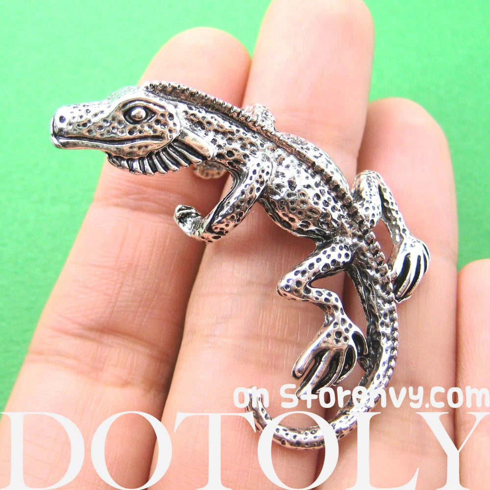 Iguana Chameleon Lizard Realistic Animal Wrap Ear Cuff in Silver | DOTOLY