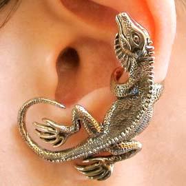 Iguana Chameleon Lizard Realistic Animal Wrap Ear Cuff in Silver | DOTOLY