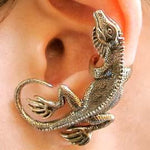 Iguana Chameleon Lizard Realistic Animal Wrap Ear Cuff in Silver | DOTOLY