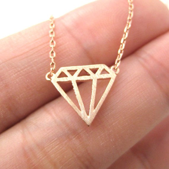 Rose Gold Diamond Dye Cut Outline Shaped Pendant Necklace 