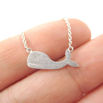 Whale Silhouette Shaped Minimal Marine Life Pendant Necklace in Silver