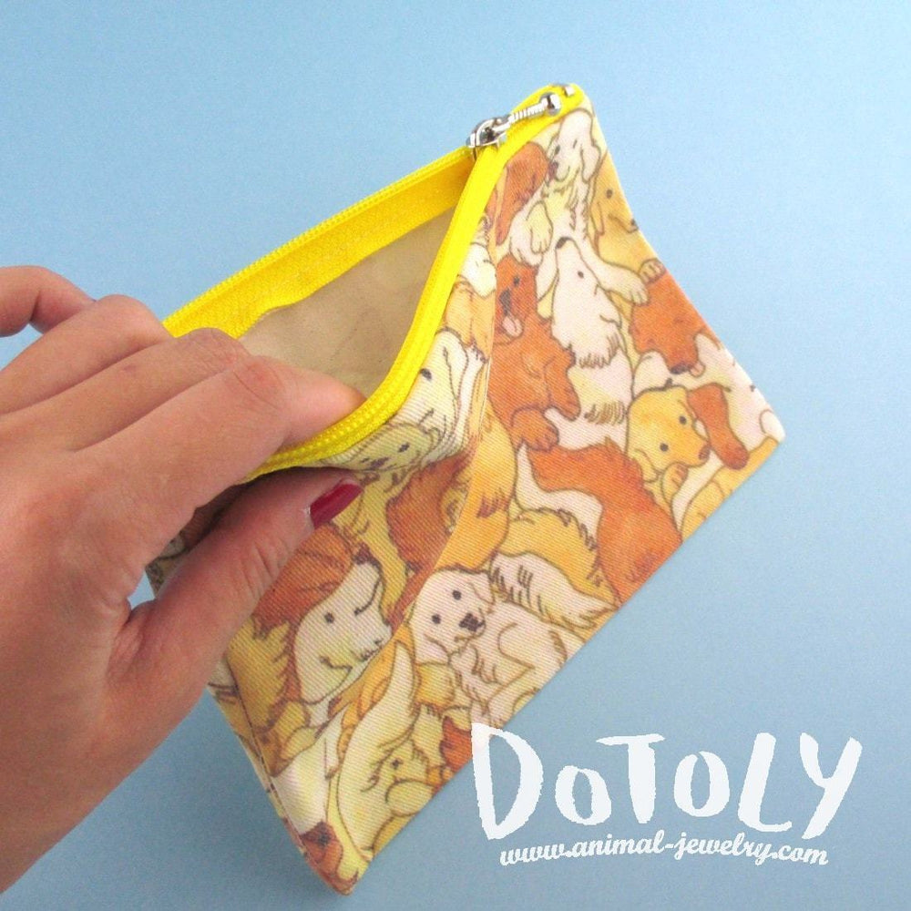 Illustrated Golden Retriever Puppy Dog Collage Print Rectangular Make Up Bag | DOTOLY