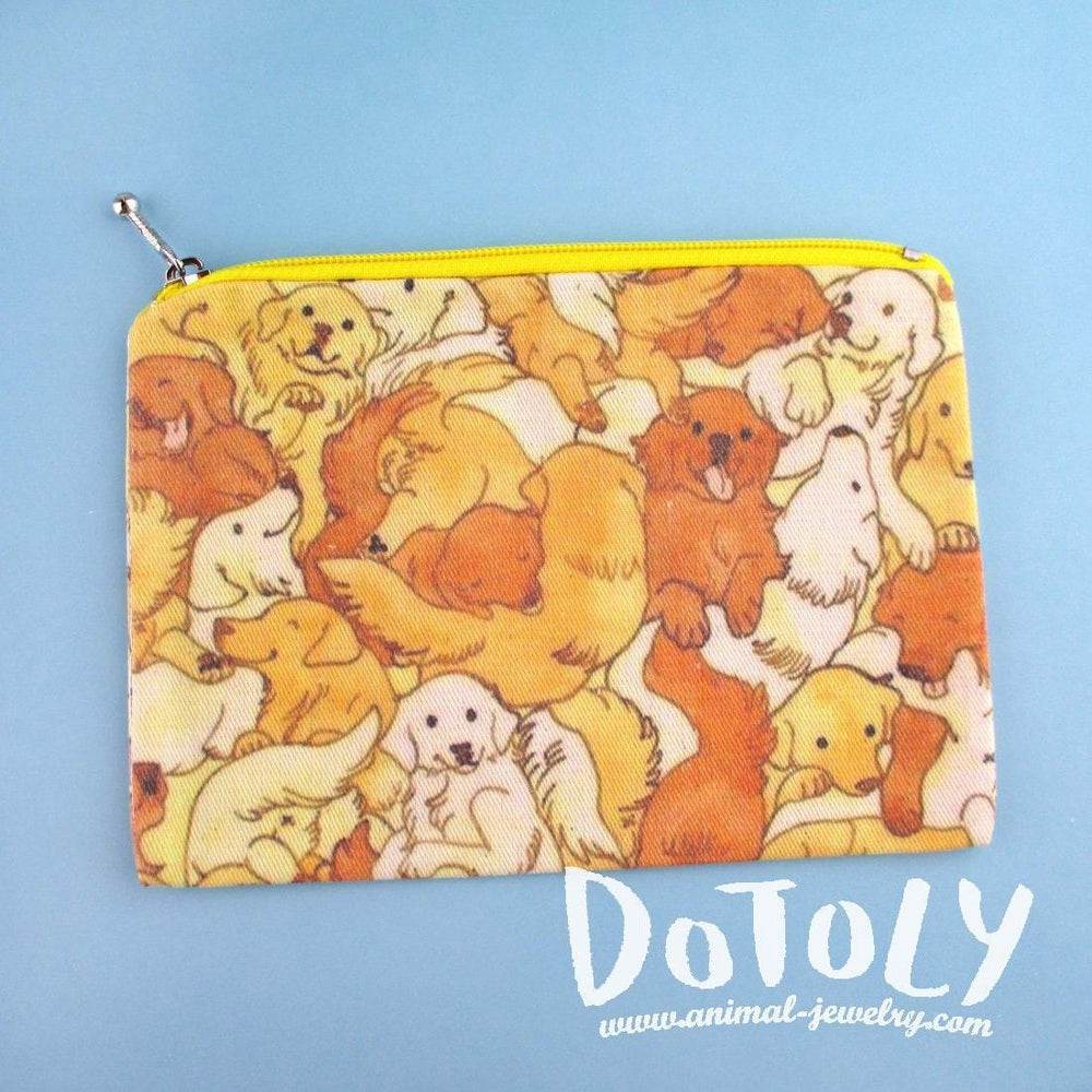 Illustrated Golden Retriever Puppy Dog Collage Print Rectangular Make Up Bag | DOTOLY
