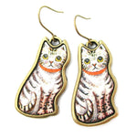Illustrated Grey and White Tabby Kitty Cat Animal Dangle Earrings | DOTOLY | DOTOLY