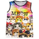 Illustrated Kitty Cat Collage Graphic Print Oversized Unisex Tank Top | DOTOLY