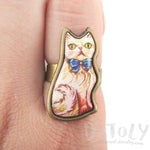 Illustrated Kitty Cat Shaped Adjustable Ring in White with Blue Bow | DOTOLY | DOTOLY