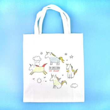 In Unicorns we Trust Unicorn Illustration Mini Canvas Lunch Tote Bag