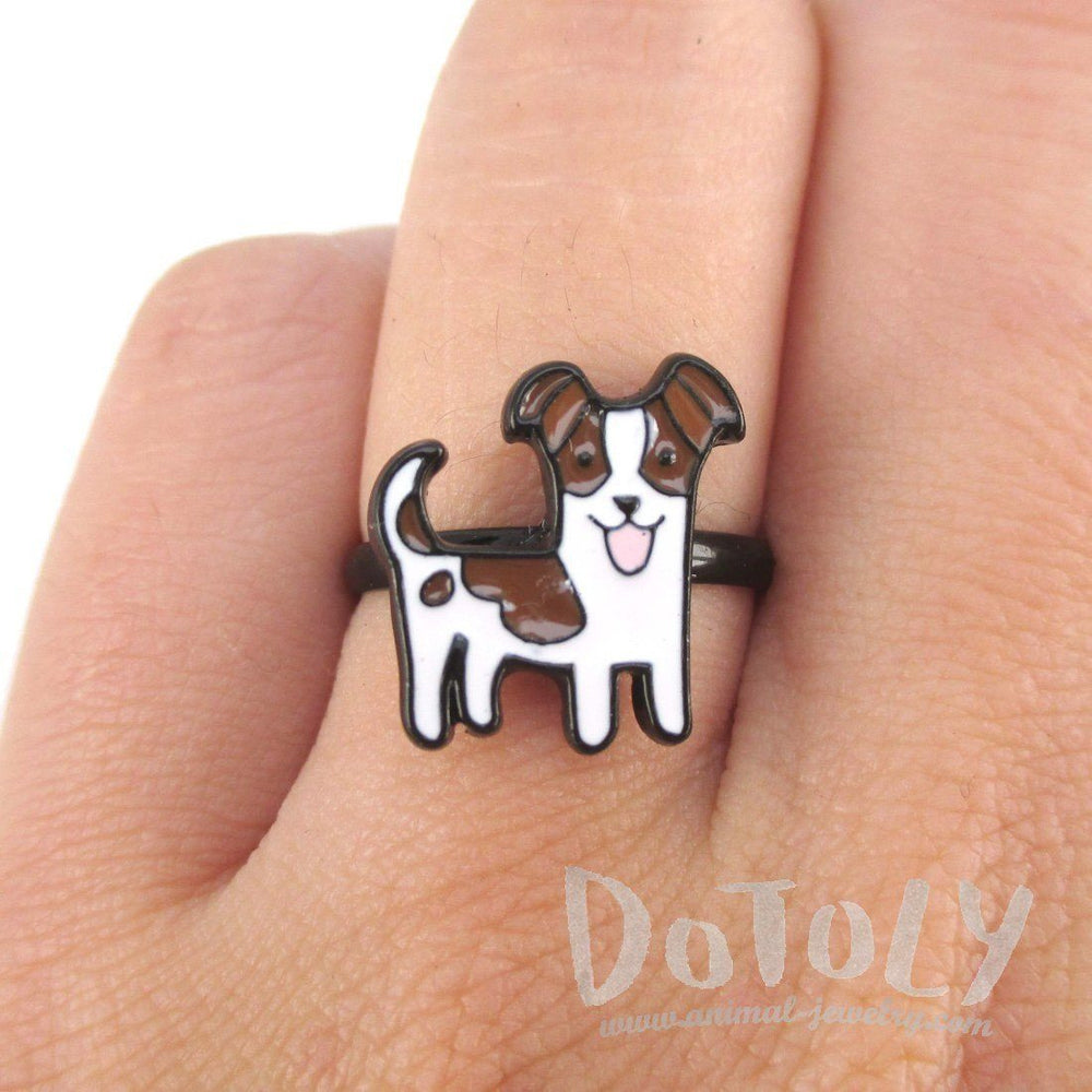 Jack Russell Shaped Enamel Adjustable Ring for Dog Lovers | DOTOLY
