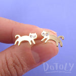 Jumping Kittens Cat Shaped Allergy Free Stud Earrings in Gold | DOTOLY
