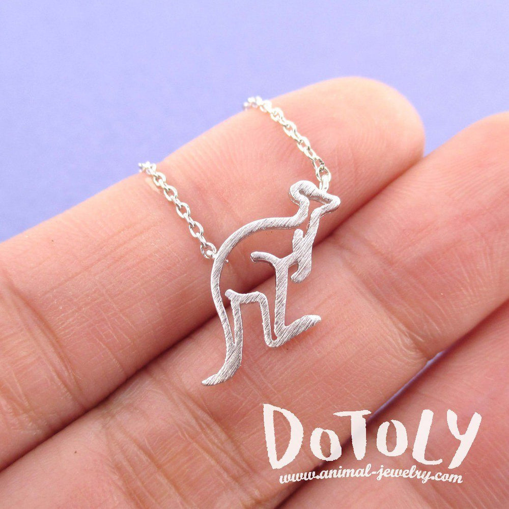 Kangaroo Outline Shaped Pendant Necklace in Silver | DOTOLY