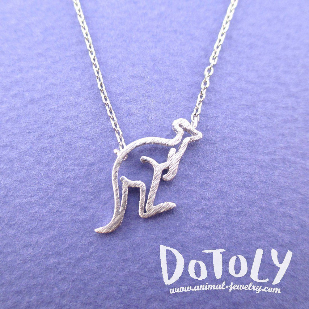 Kangaroo Outline Shaped Pendant Necklace in Silver | DOTOLY