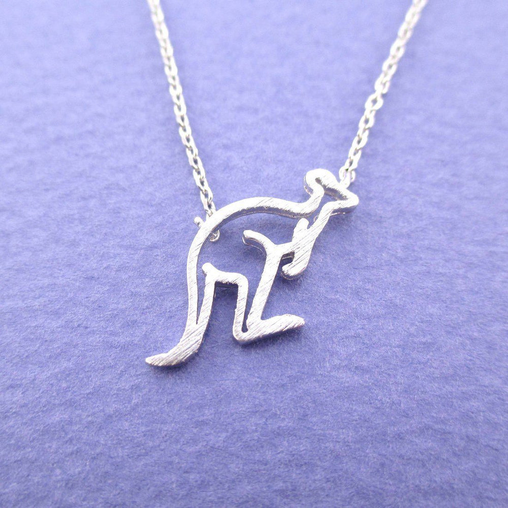 Kangaroo Outline Shaped Pendant Necklace in Silver | DOTOLY