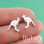 Kangaroo Silhouette Shaped Allergy Free Stud Earrings in Silver