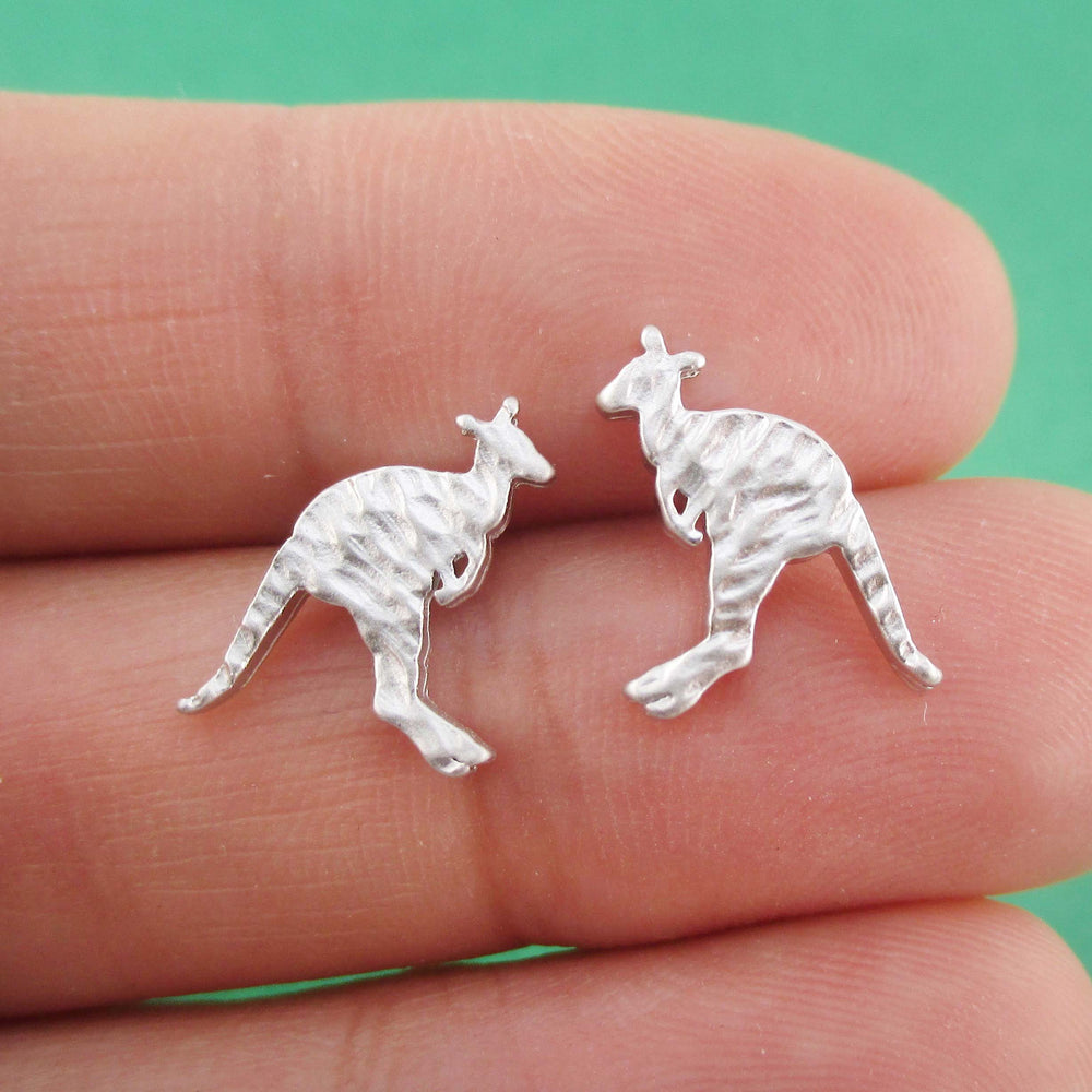 Kangaroo Silhouette Shaped Allergy Free Stud Earrings in Silver