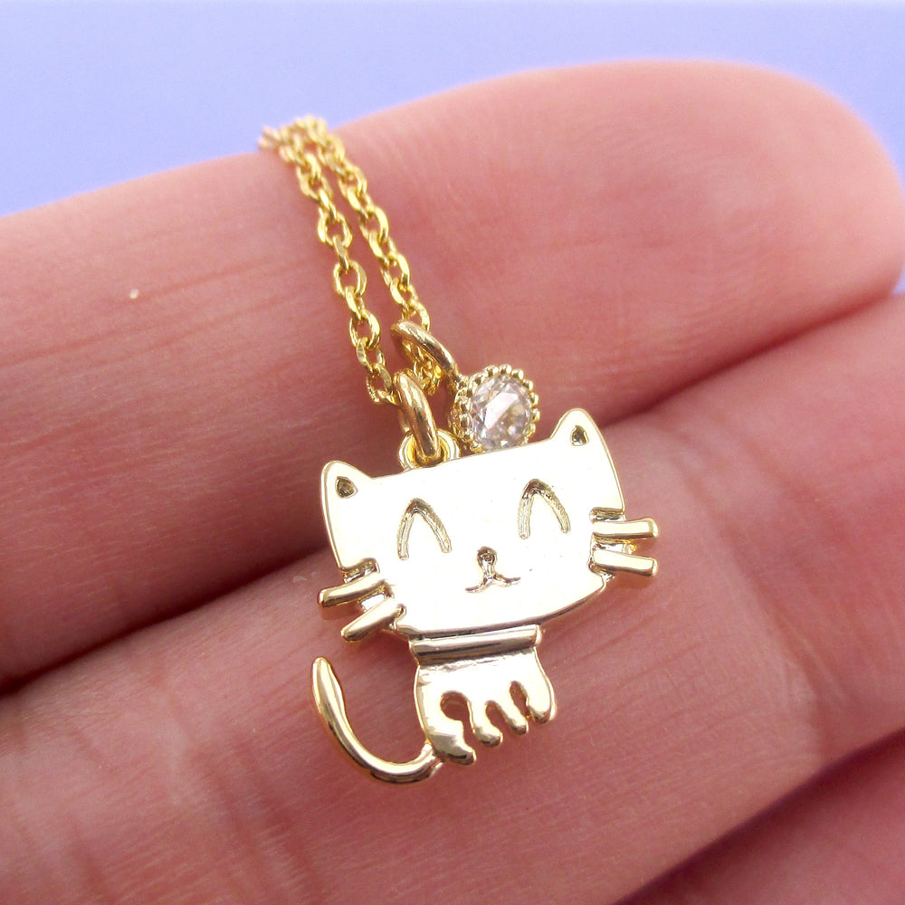 Kawaii Cartoon Kitty Cat Shaped Choker Necklace in Gold or Silver