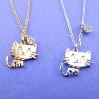 Kawaii Cartoon Kitty Cat Shaped Choker Necklace in Gold or Silver