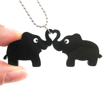 Kissing Elephant Heart Shaped Pendant Necklace in Black Acrylic | DOTOLY | DOTOLY