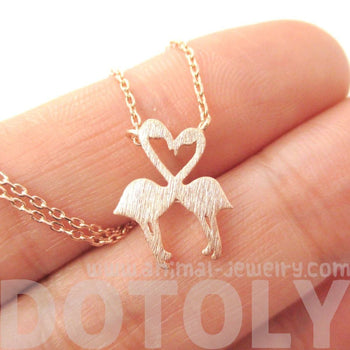 Kissing Flamingos Animal Heart Shaped Silhouette Charm Necklace in Rose Gold | DOTOLY | DOTOLY