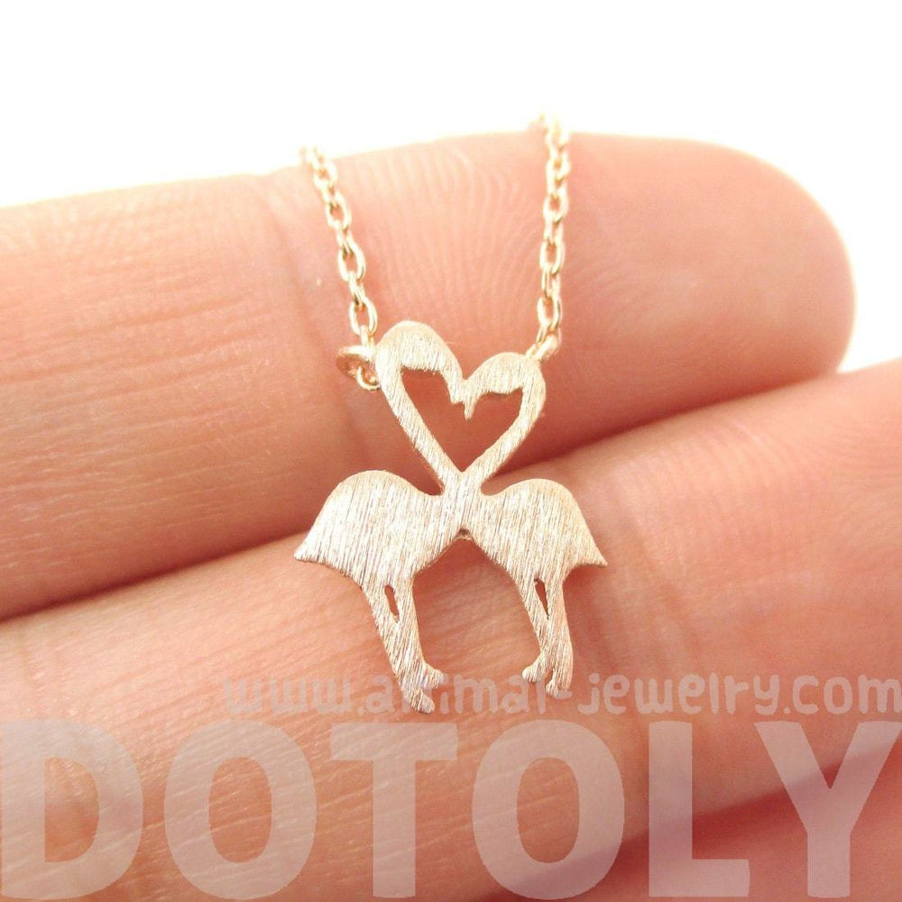 Kissing Flamingos Animal Heart Shaped Silhouette Charm Necklace in Rose Gold | DOTOLY | DOTOLY