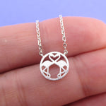 Kissing Flamingos Shaped Tiny Round Pendant Necklace | DOTOLY
