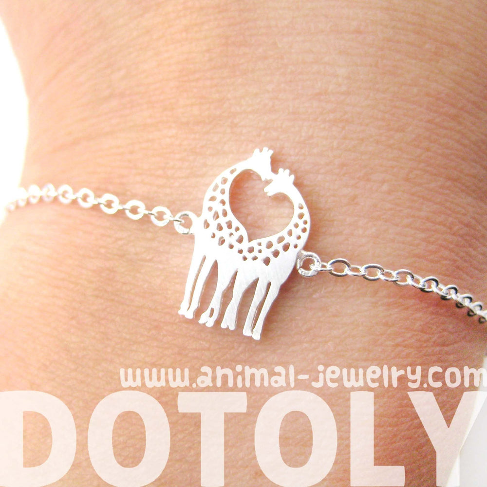 Kissing Giraffe Animal Shaped Silhouette Charm Bracelet in Silver | DOTOLY | DOTOLY