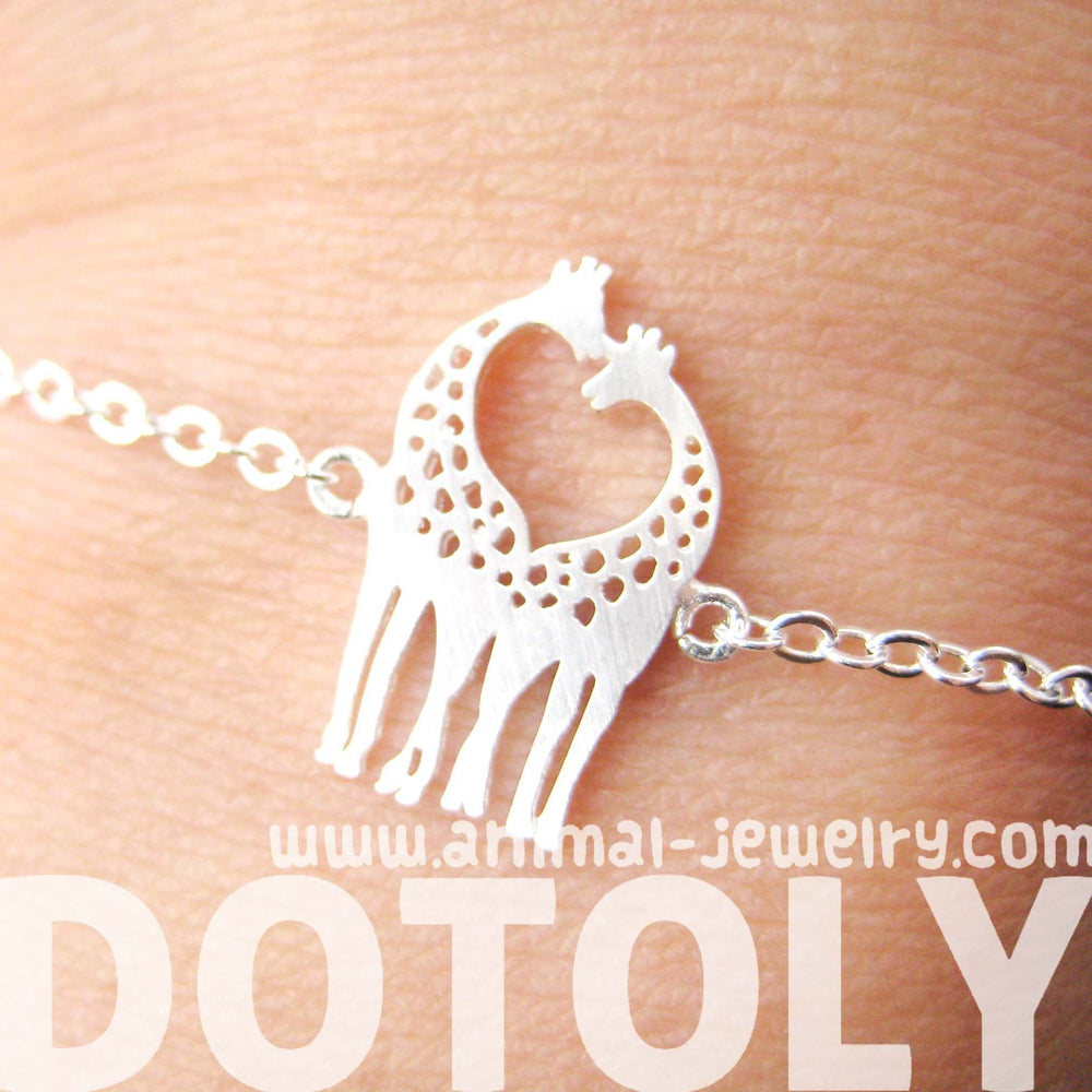 Kissing Giraffe Animal Shaped Silhouette Charm Bracelet in Silver | DOTOLY | DOTOLY