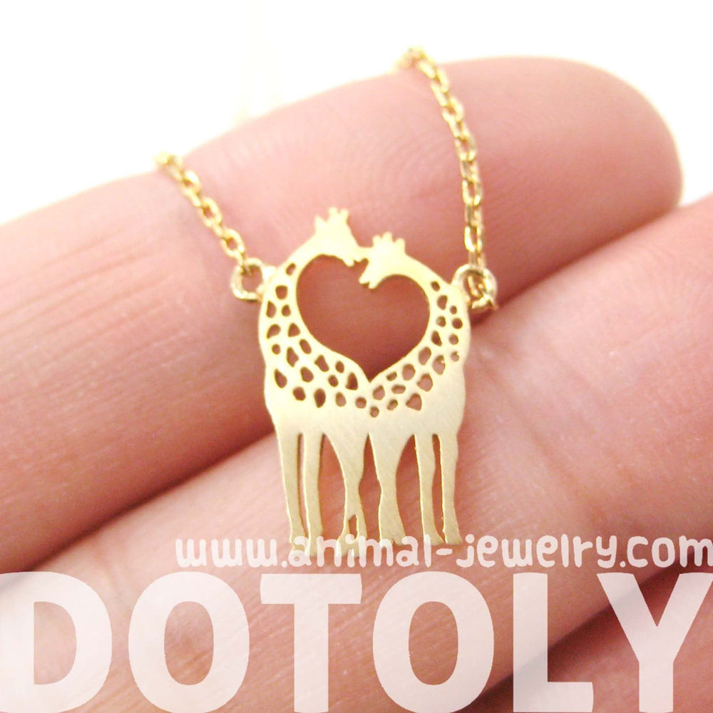 Kissing Giraffe Animal Shaped Silhouette Pendant Necklace in Gold | DOTOLY | DOTOLY