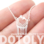 Kissing Giraffe Animal Shaped Silhouette Pendant Necklace in Silver | DOTOLY | DOTOLY