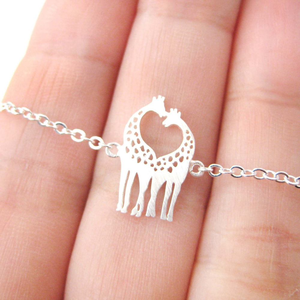 Kissing Giraffe Animal Shaped Silhouette Pendant Necklace in Silver | DOTOLY | DOTOLY