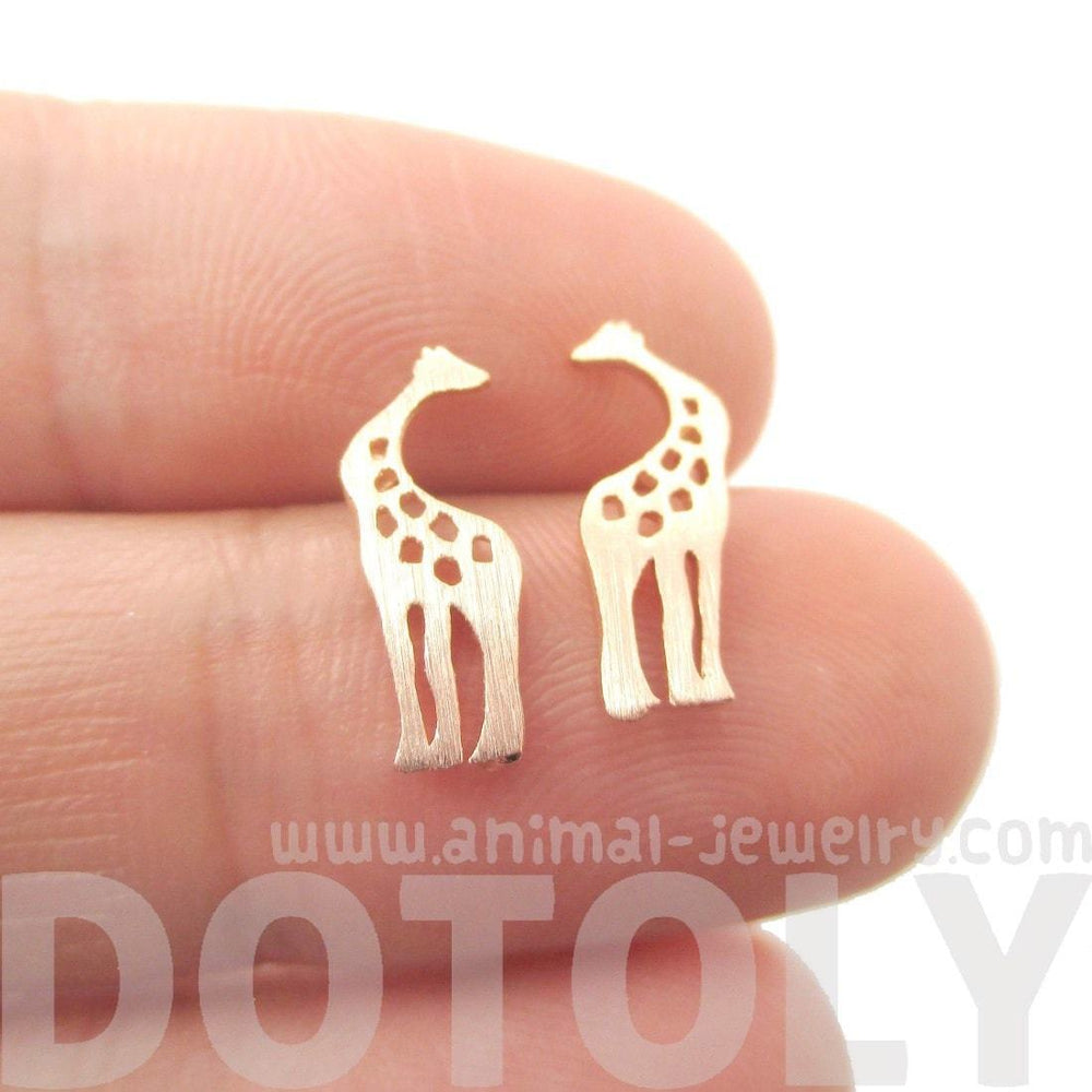 Kissing Giraffe Animal Shaped Silhouette Stud Earrings in Rose Gold | DOTOLY | DOTOLY