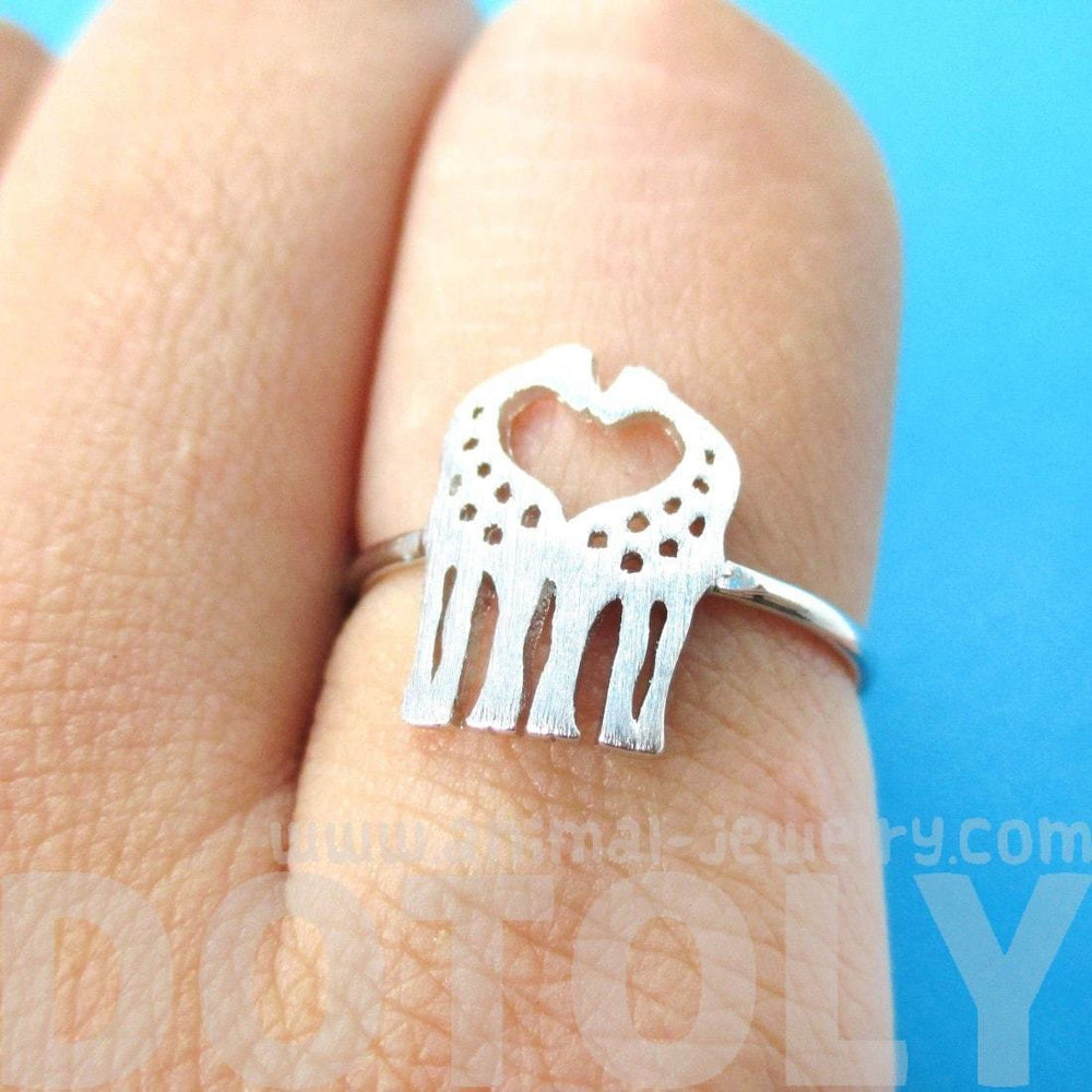 Kissing Giraffe Silhouette Shaped Animal Ring in Silver | US Size 6 Only | DOTOLY