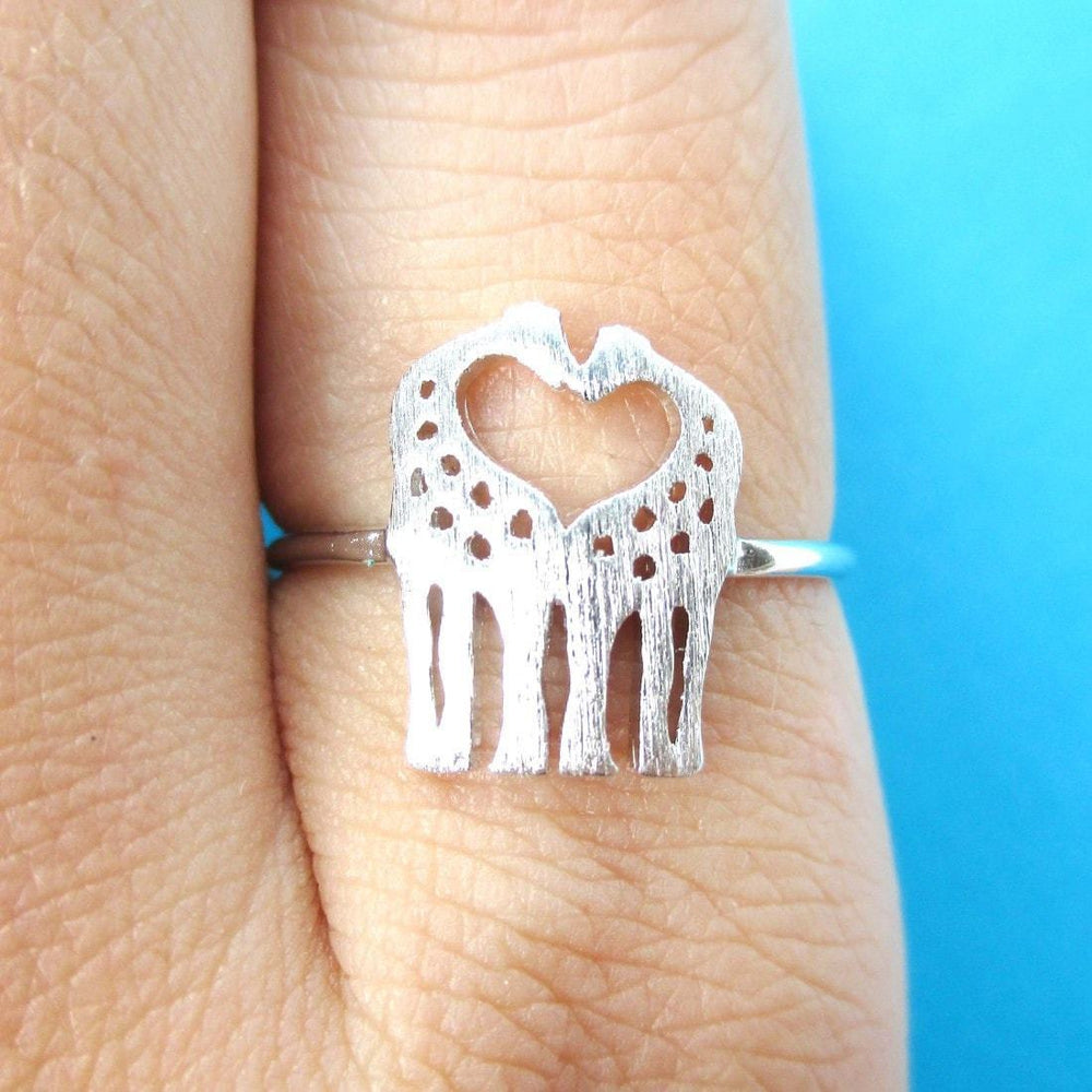 Kissing Giraffe Silhouette Shaped Animal Ring in Silver | US Size 6 Only | DOTOLY
