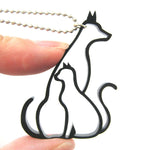 Kitty Cat and Dog Outline Shaped Animal Themed Pendant Necklace in Black Acrylic | DOTOLY