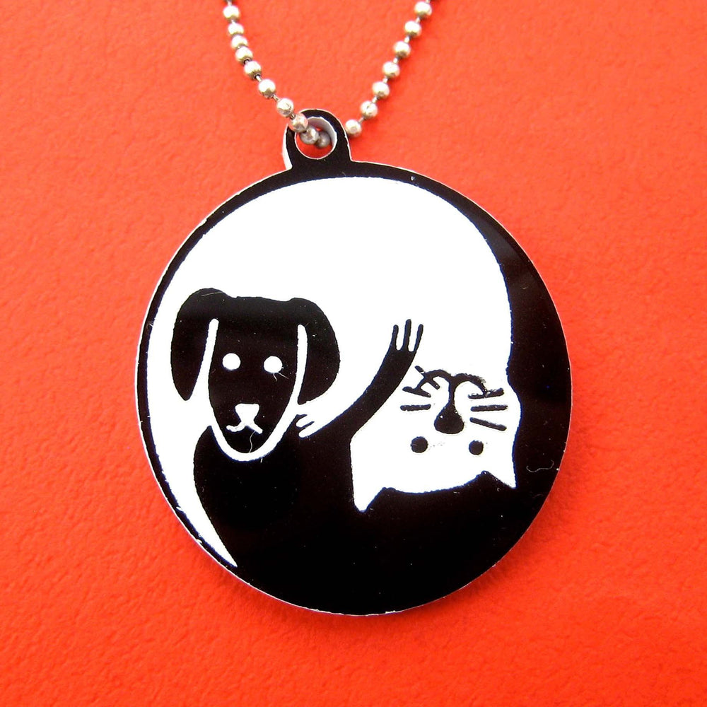 Kitty Cat and Dog Shaped Animal Themed Pendant Necklace in Black Acrylic | DOTOLY