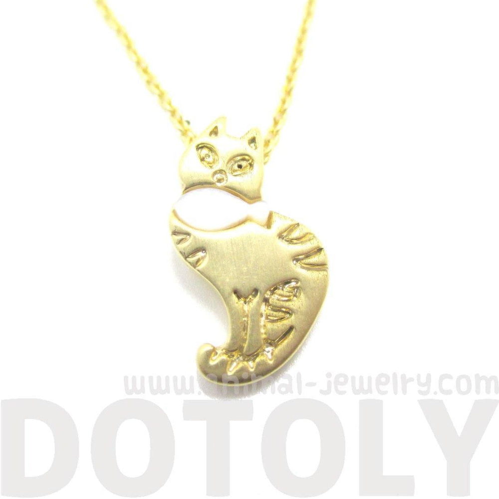 Kitty Cat and Fish Shaped Animal Themed Pendant Necklace in Gold | DOTOLY