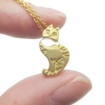 Kitty Cat and Fish Shaped Animal Themed Pendant Necklace in Gold | DOTOLY