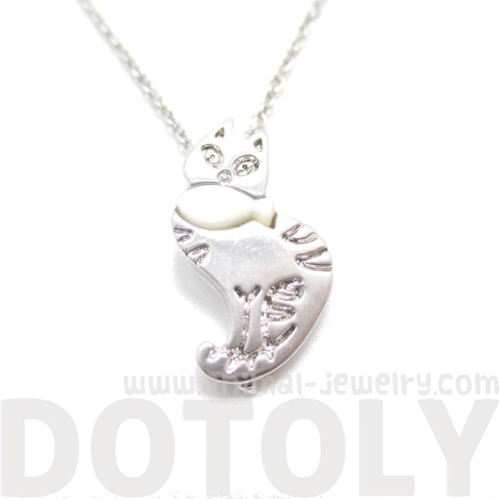 Kitty Cat and Fish Shaped Animal Themed Pendant Necklace in Silver | DOTOLY