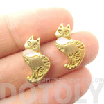Kitty Cat and Fish Shaped Animal Themed Stud Earrings in Gold | DOTOLY