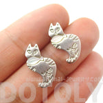 Kitty Cat and Fish Shaped Animal Themed Stud Earrings in Silver | DOTOLY
