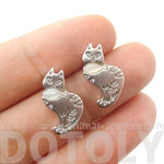 Kitty Cat and Fish Shaped Animal Themed Stud Earrings in Silver | DOTOLY
