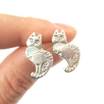 Kitty Cat and Fish Shaped Animal Themed Stud Earrings in Silver | DOTOLY