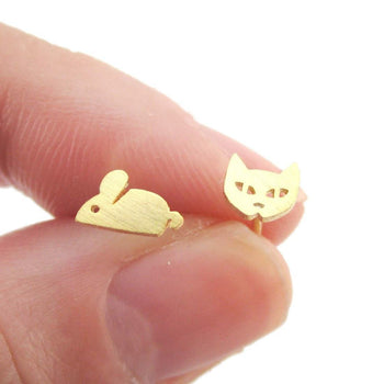 Kitty Cat and Mouse Shaped Allergy Free Stud Earrings in Gold | DOTOLY | DOTOLY