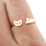 Kitty Cat and Mouse Shaped Open Adjustable Ring in Gold | DOTOLY | DOTOLY