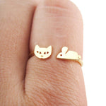 Kitty Cat and Mouse Shaped Open Adjustable Ring in Gold | DOTOLY | DOTOLY