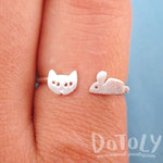 Kitty Cat and Mouse Shaped Open Adjustable Ring in Silver | DOTOLY | DOTOLY